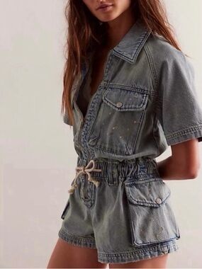 We The Free Light Denim Short Utility Romper